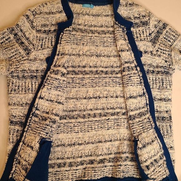 J McLaughlin Womens Knit Blue White Cotton Blend Cardigan Sweater Medium - Picture 8 of 11
